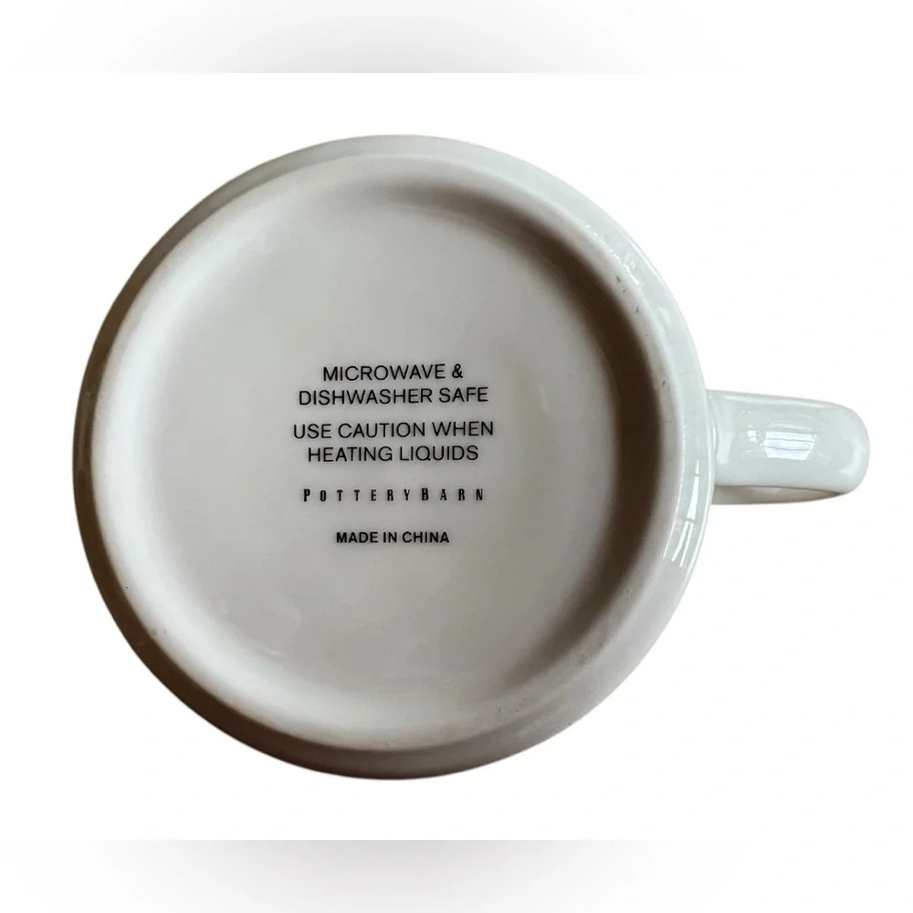 POTTERY BARN Warm & Cozy Large White Mug Gold-tone Metallic Font Dishwasher Safe